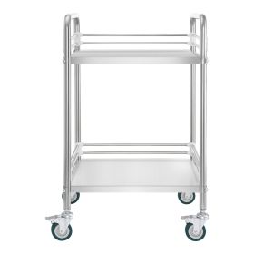 VEVOR Stainless Steel Cart, 2-Tier Rolling Lab Utility Cart with Lockable Wheels, Medical Serving Trolley Clinic Tray