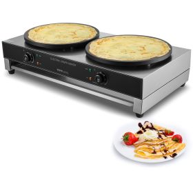 VEVOR Electric Crepe Maker, 16-Inch Double Head Commercial Crepe Machine, 3400W Flat Plate Crepe Griddle, Nonstick Stainless Steel Pancake Making