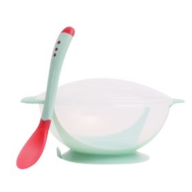 KidKeeper Bowl and Spoon Anti-slip Suction Base with Heat Sensing Spoon (Option: Green)