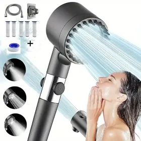 High-Pressure Turbo Shower Head With 5-Stage Filtration - Multiple Spray Modes & Hard Water Power Rinse For Pet Bathing (Option: Upgraded9piecesetwith5filters)