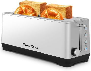4-Slice Toaster, Extra Wide Long Slot Toaster, 6 Settings, Bagel, Defrost, Reheat, Removable Crumb Tray, Stainless Steel Housing, Silver, Amazon (Option: KRT6031S)